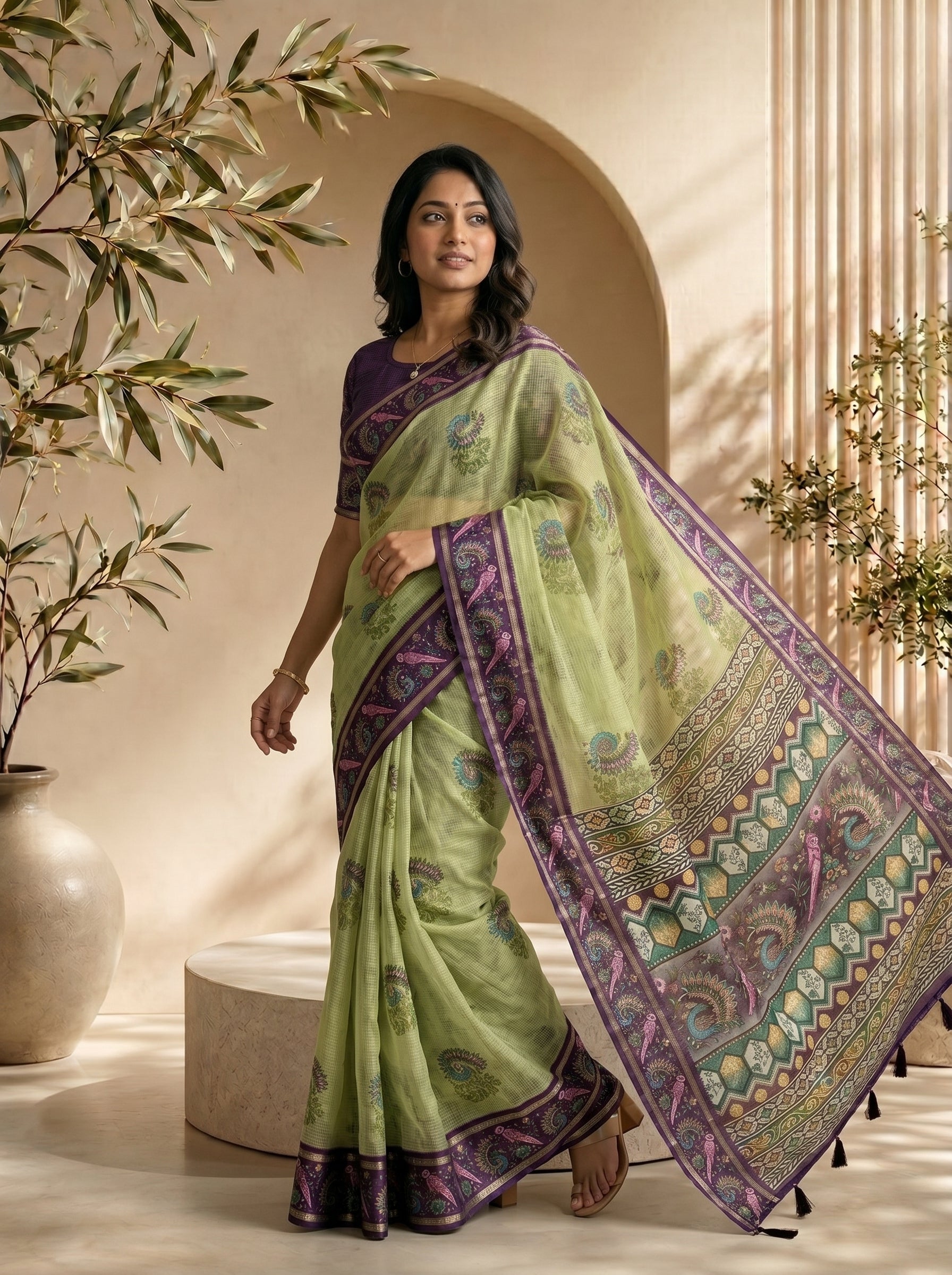 Mayuri Soft Kota Doriya Saree - Green
