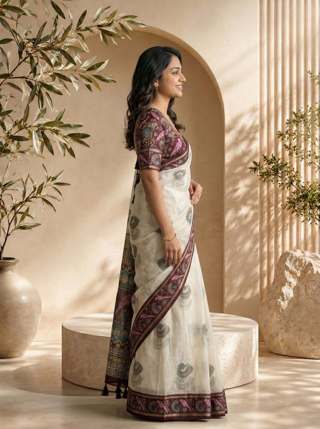 Mayuri Soft Kota Doriya Saree - Cream