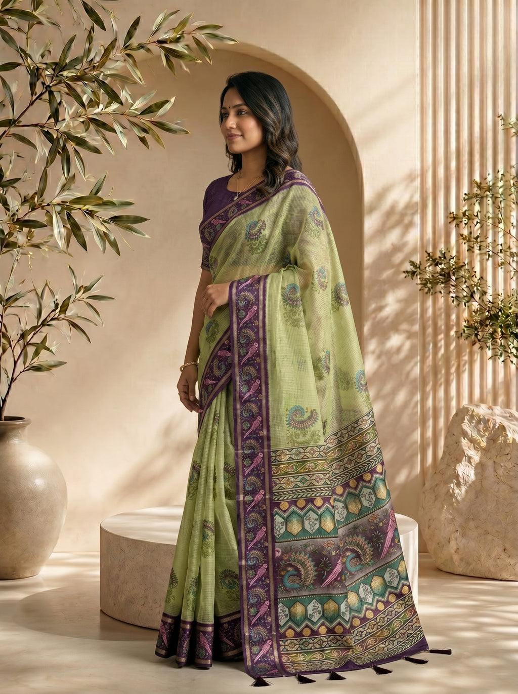 Mayuri Soft Kota Doriya Saree - Green