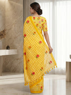 Elira Linen Cotton Saree – Yellow Checks Blossom
