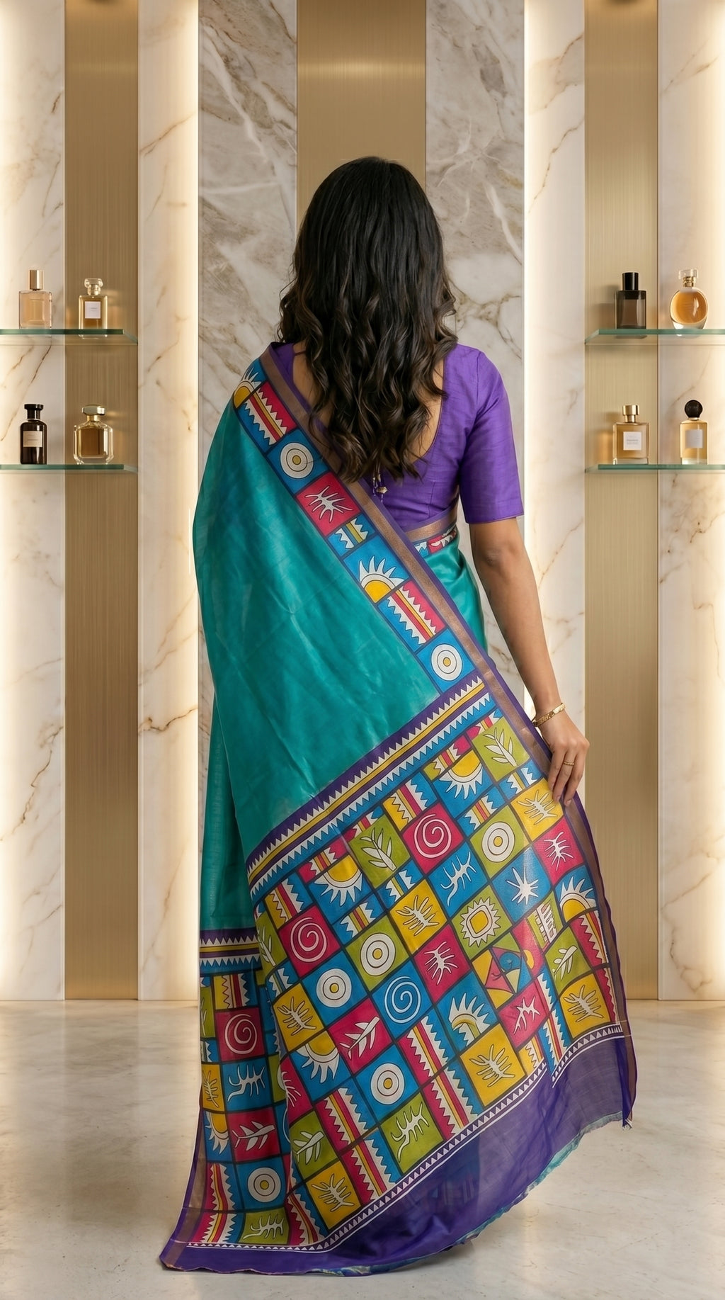 Aarshika Cotton Blend Saree – Turquoise