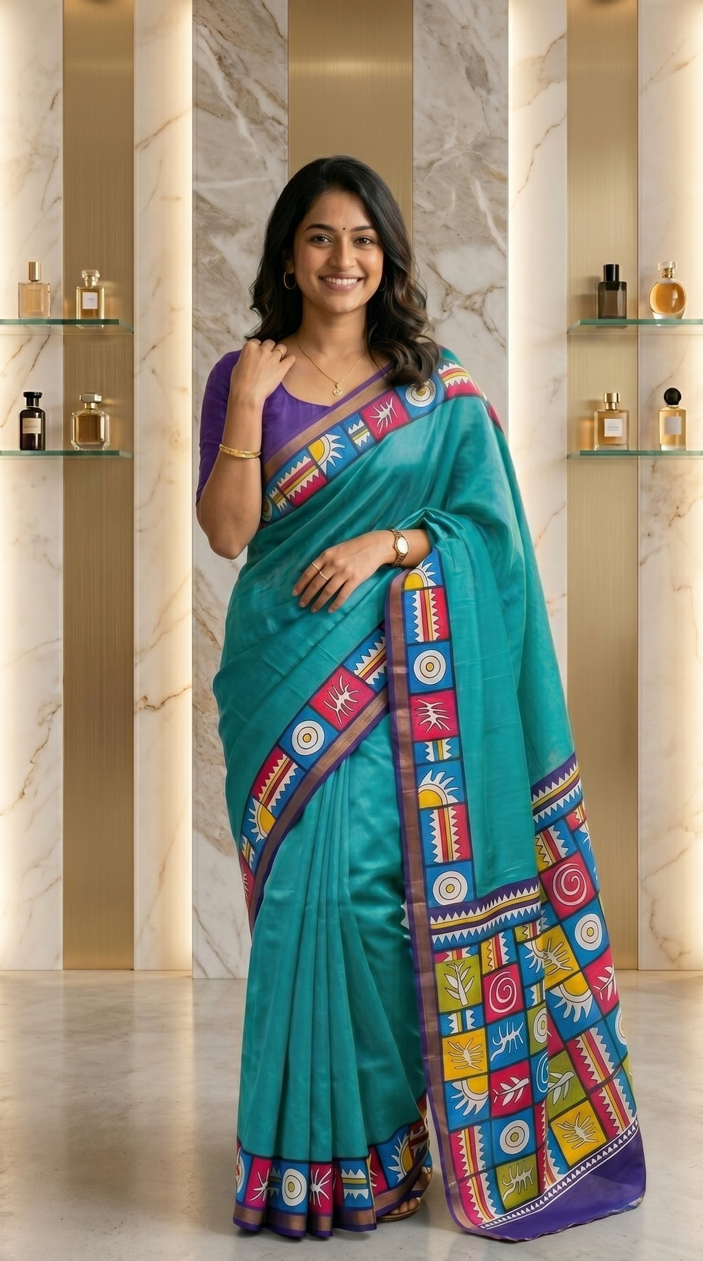 Aarshika Cotton Blend Saree – Turquoise