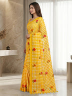 Elira Linen Cotton Saree – Yellow Checks Blossom