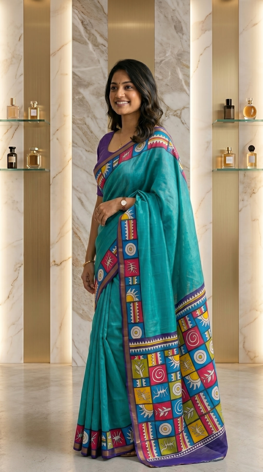 Aarshika Cotton Blend Saree – Turquoise