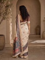 Varnesha Tussar Silk Saree – Cream Heritage Digital Print
