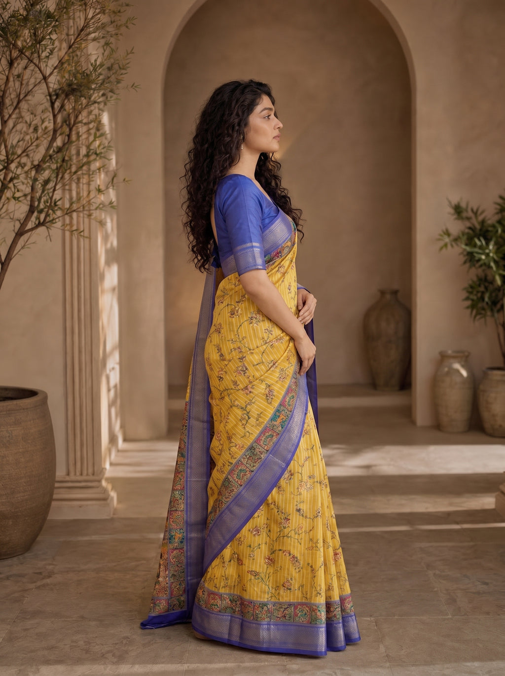 Varnesha Tussar Silk Saree – Mustard Heritage Digital Print