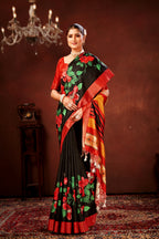 Red Soft Tussar Silk Saree with Floral Digital Prints