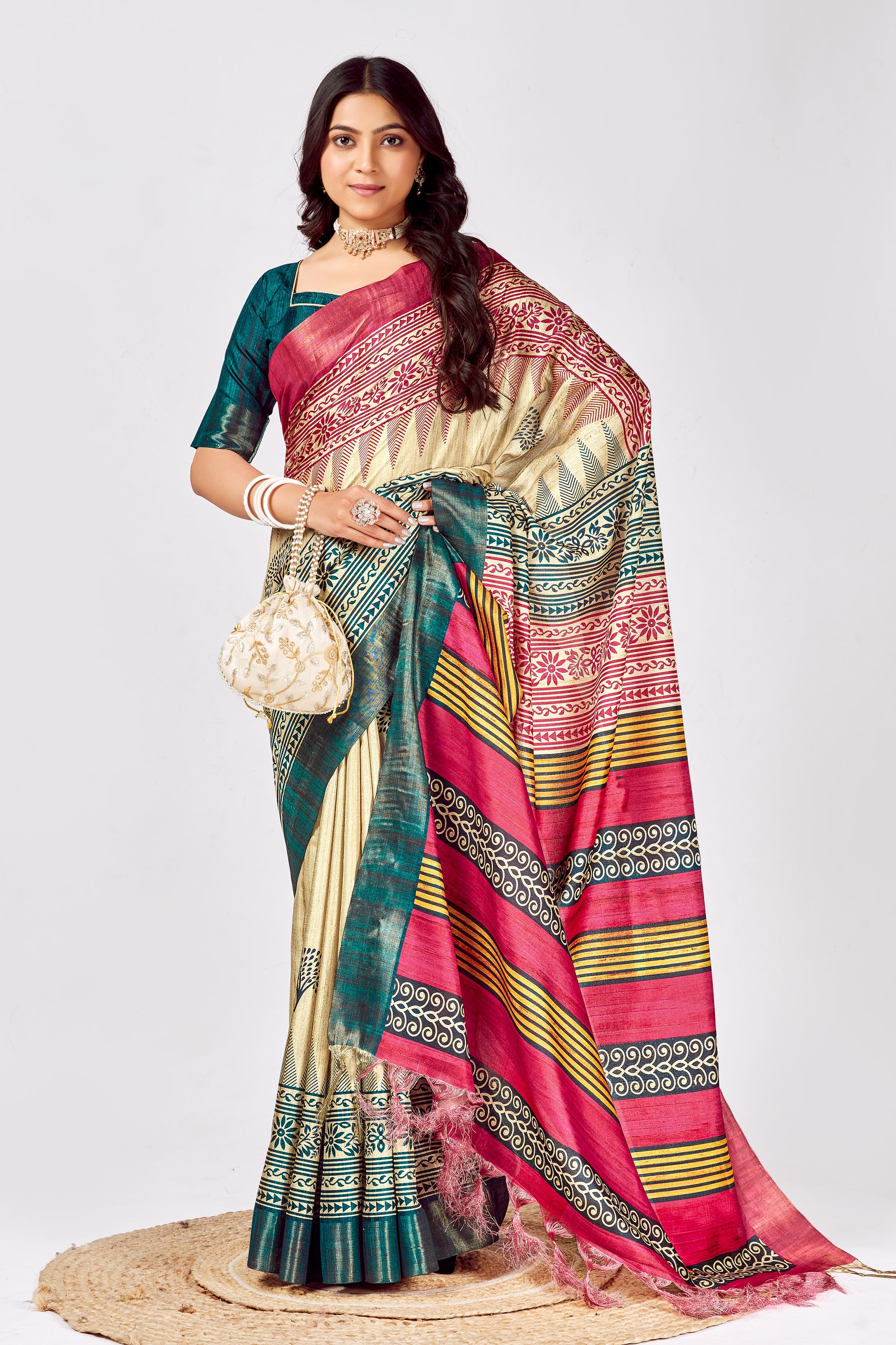 Soft Tussar Silk Saree with Traditional Prints