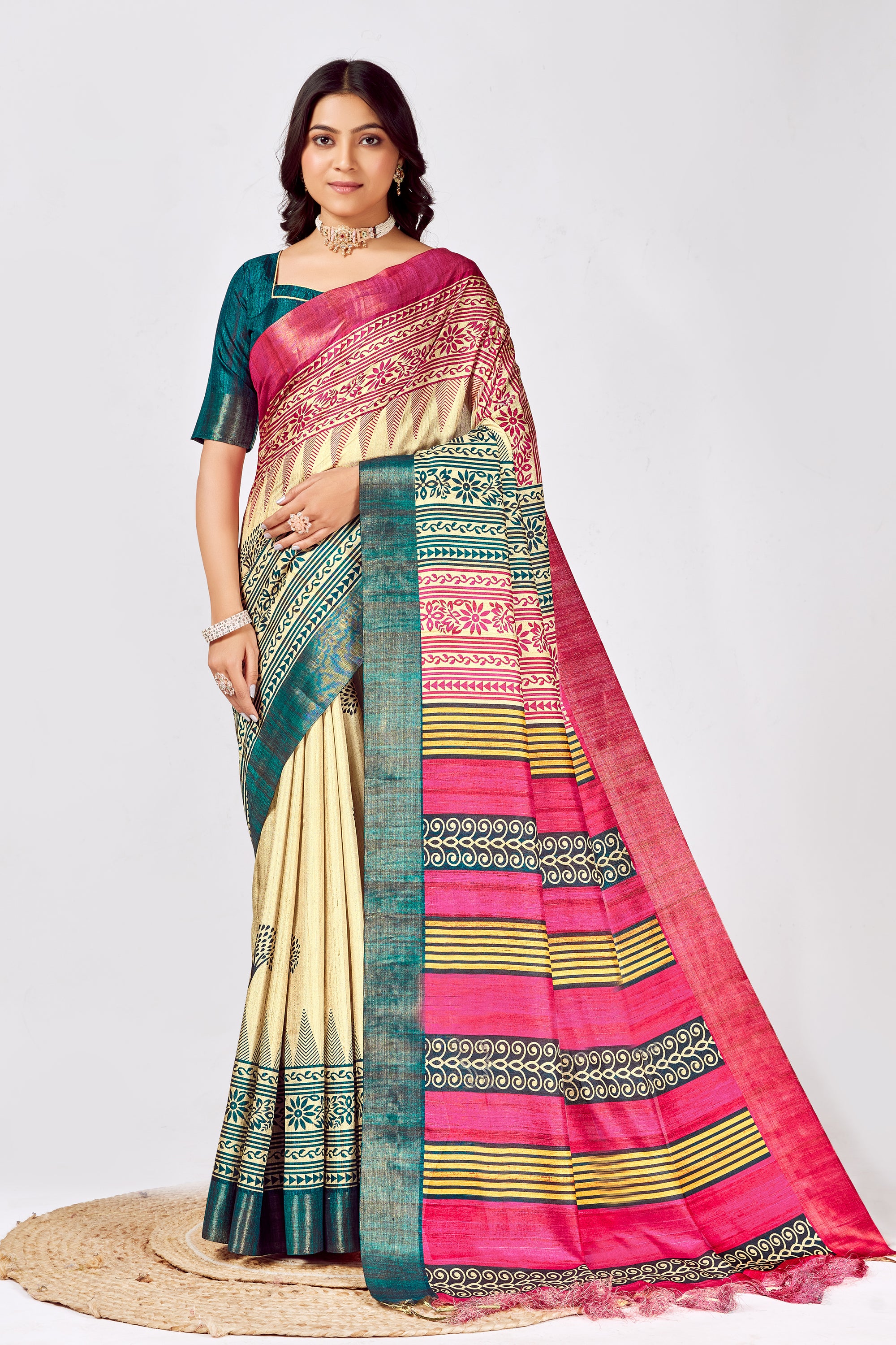 Soft Tussar Silk Saree with Traditional Prints