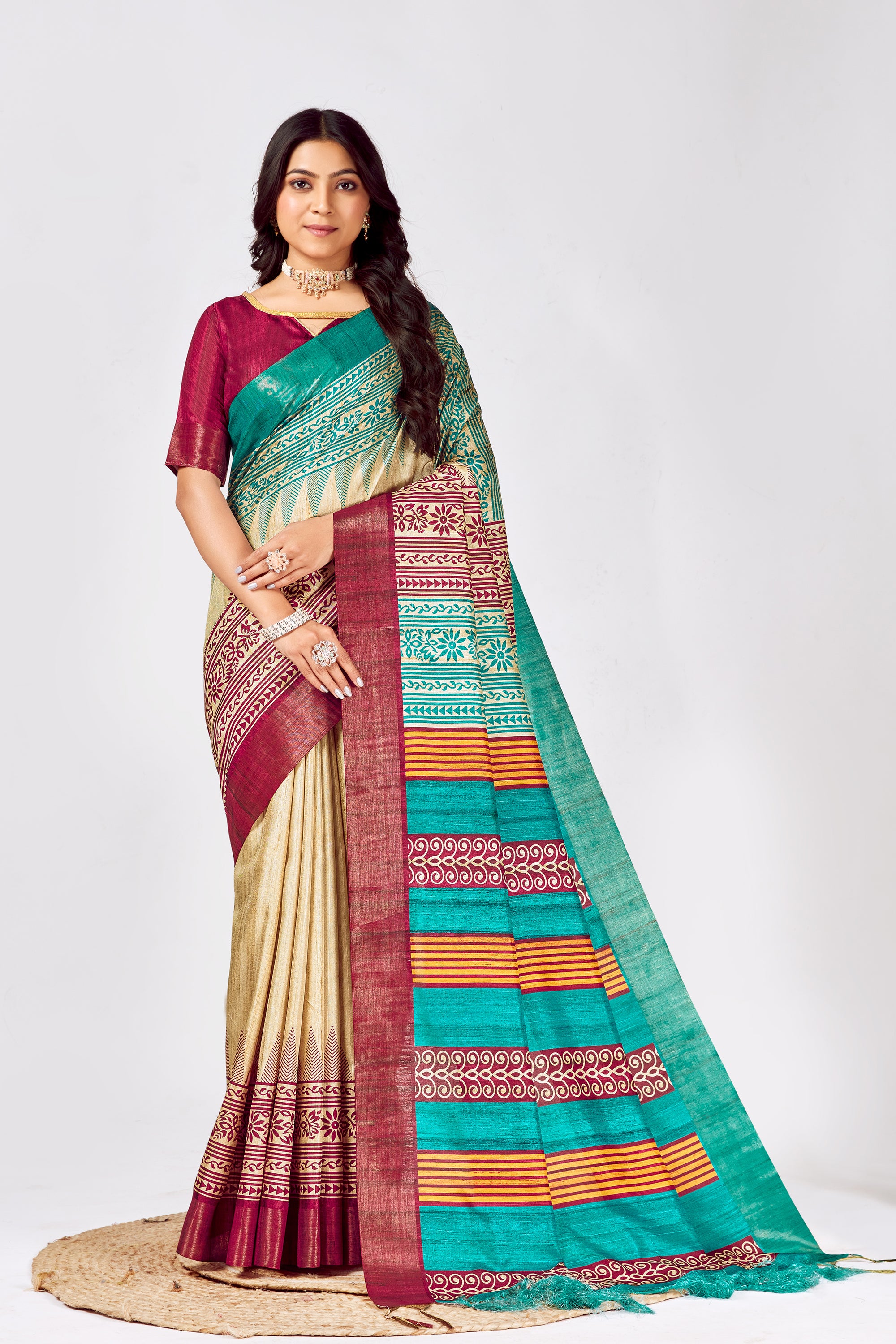 Soft Tussar Silk Saree with Traditional Prints