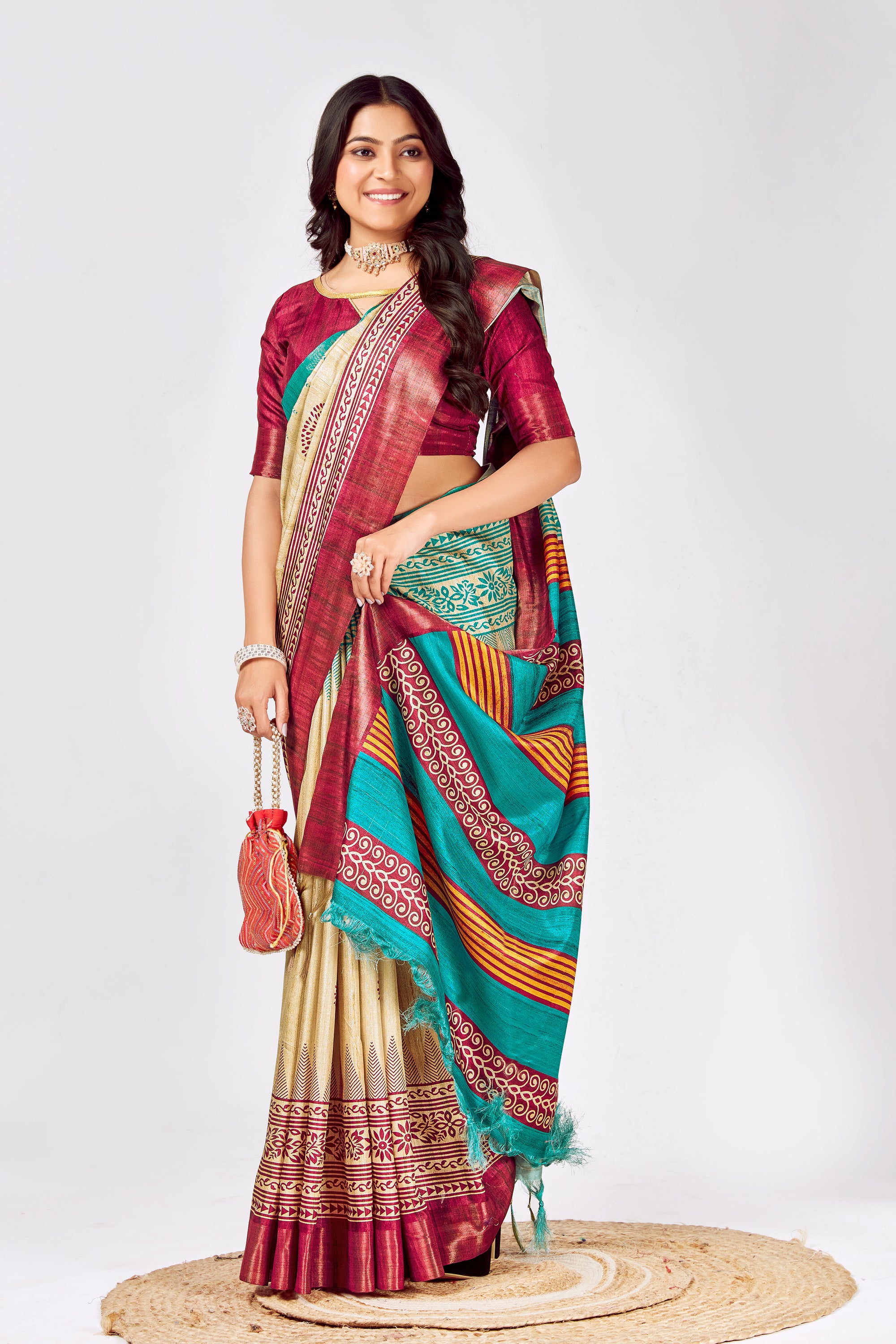 Soft Tussar Silk Saree with Traditional Prints