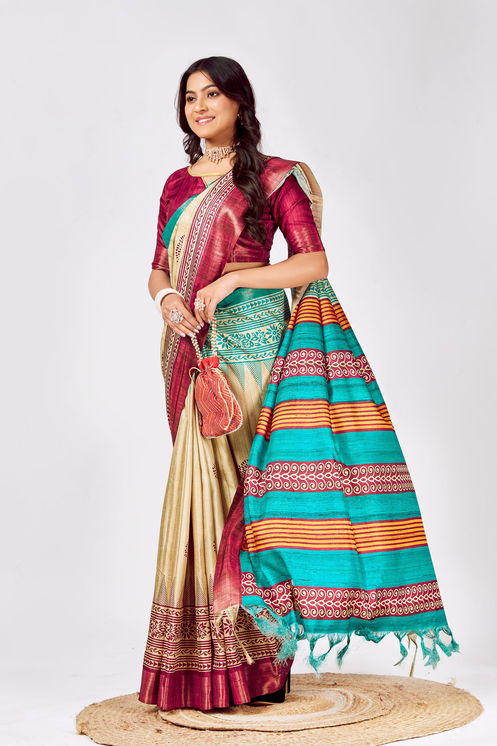Soft Tussar Silk Saree with Traditional Prints