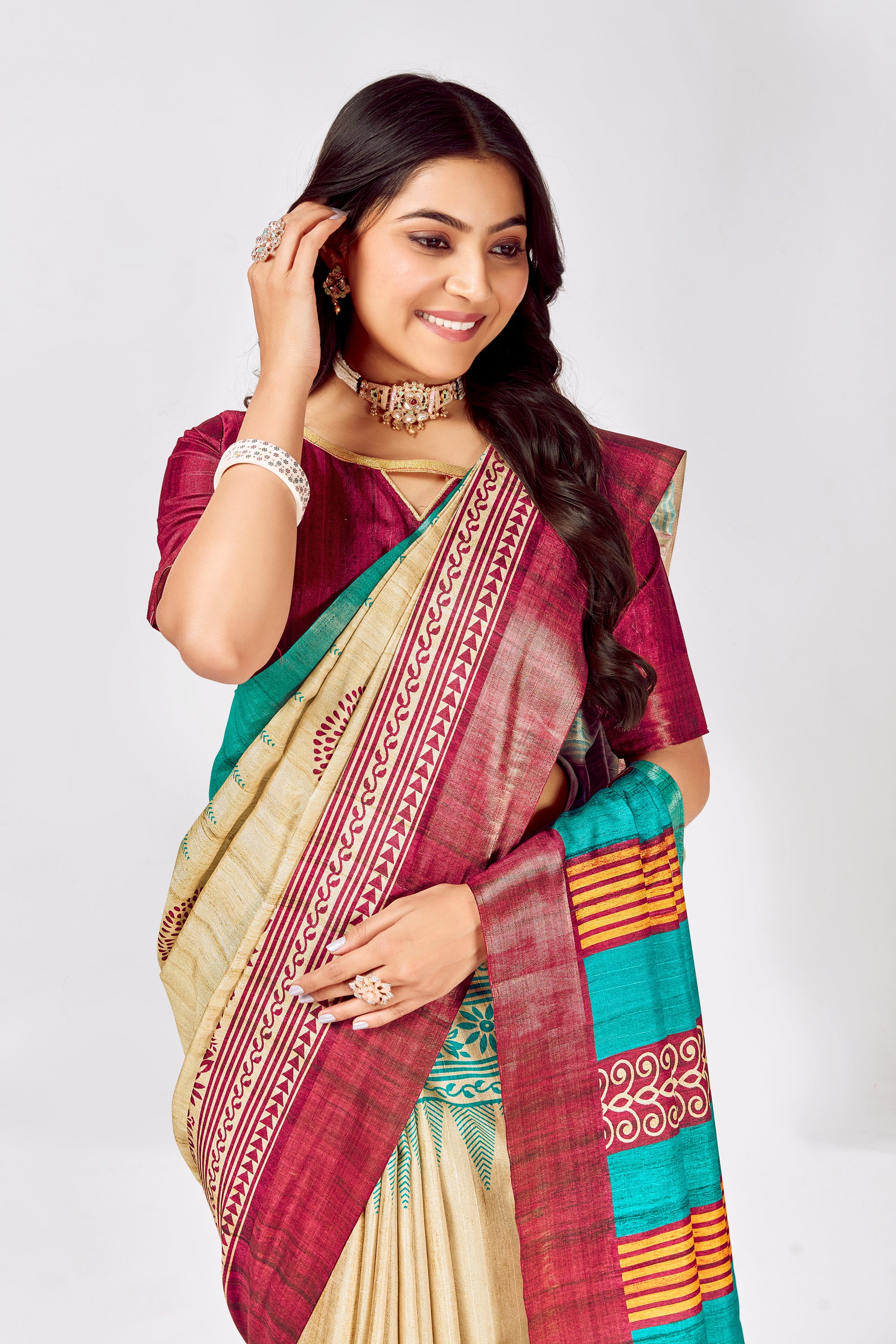 Soft Tussar Silk Saree with Traditional Prints