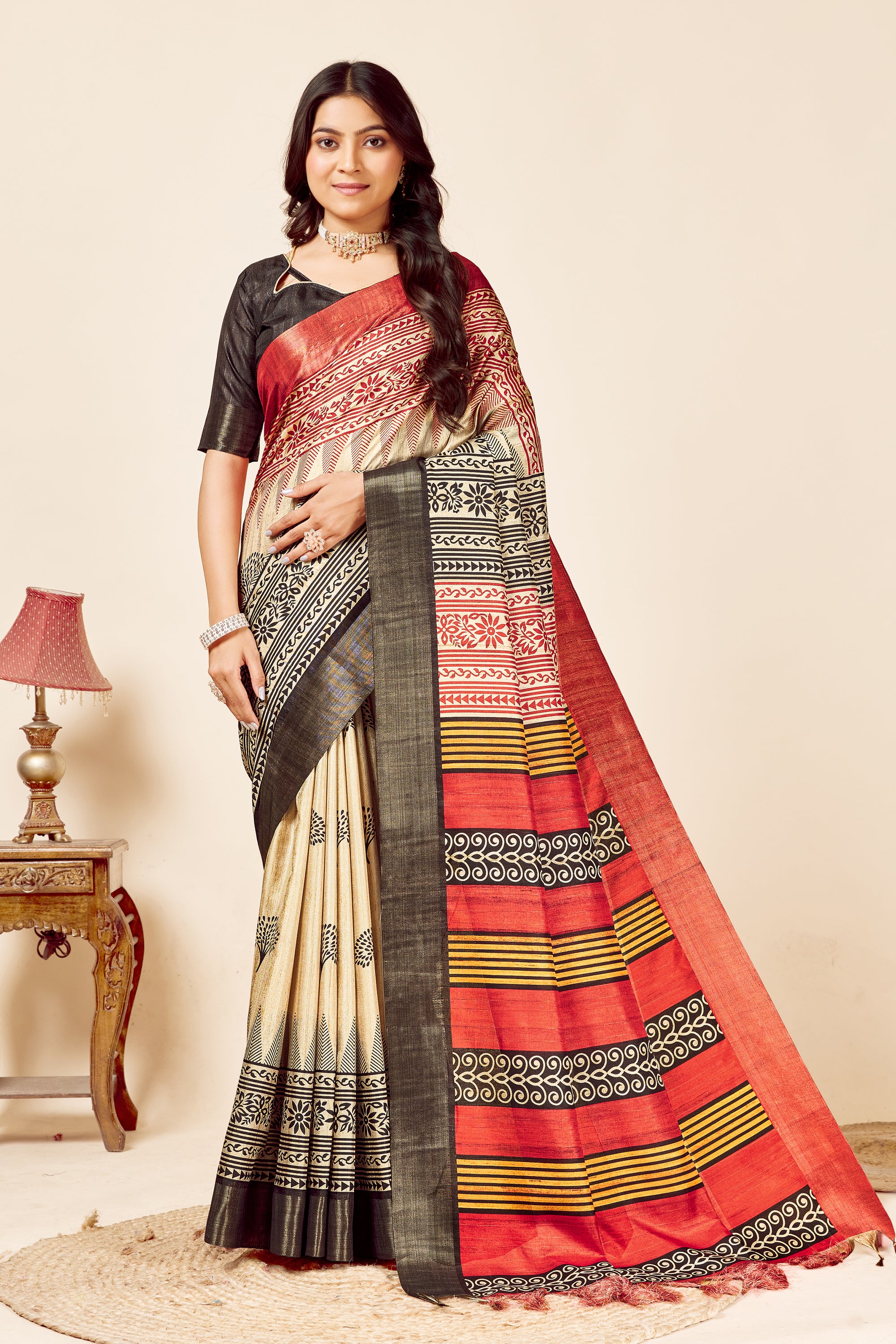 Soft Tussar Silk Saree with Traditional Prints