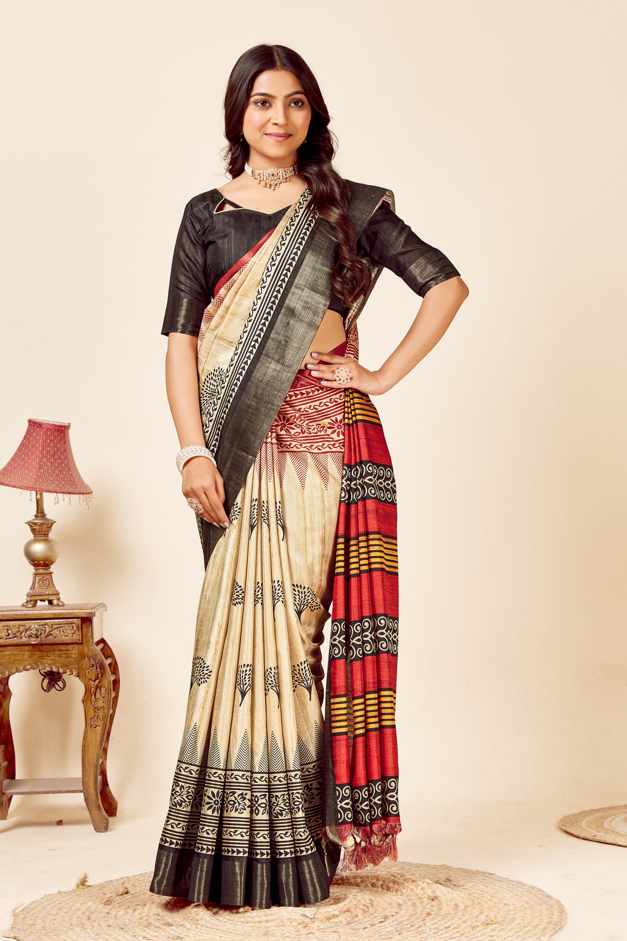 Soft Tussar Silk Saree with Traditional Prints