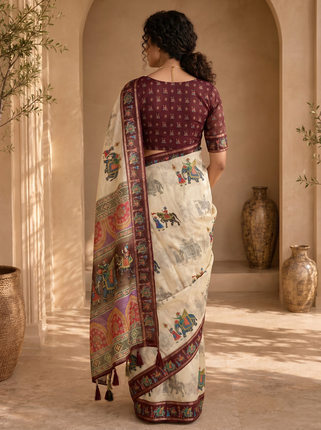 Rajvansh Kota Doriya Saree – Ivory