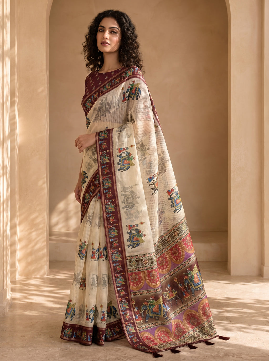 Rajvansh Kota Doriya Saree – Ivory