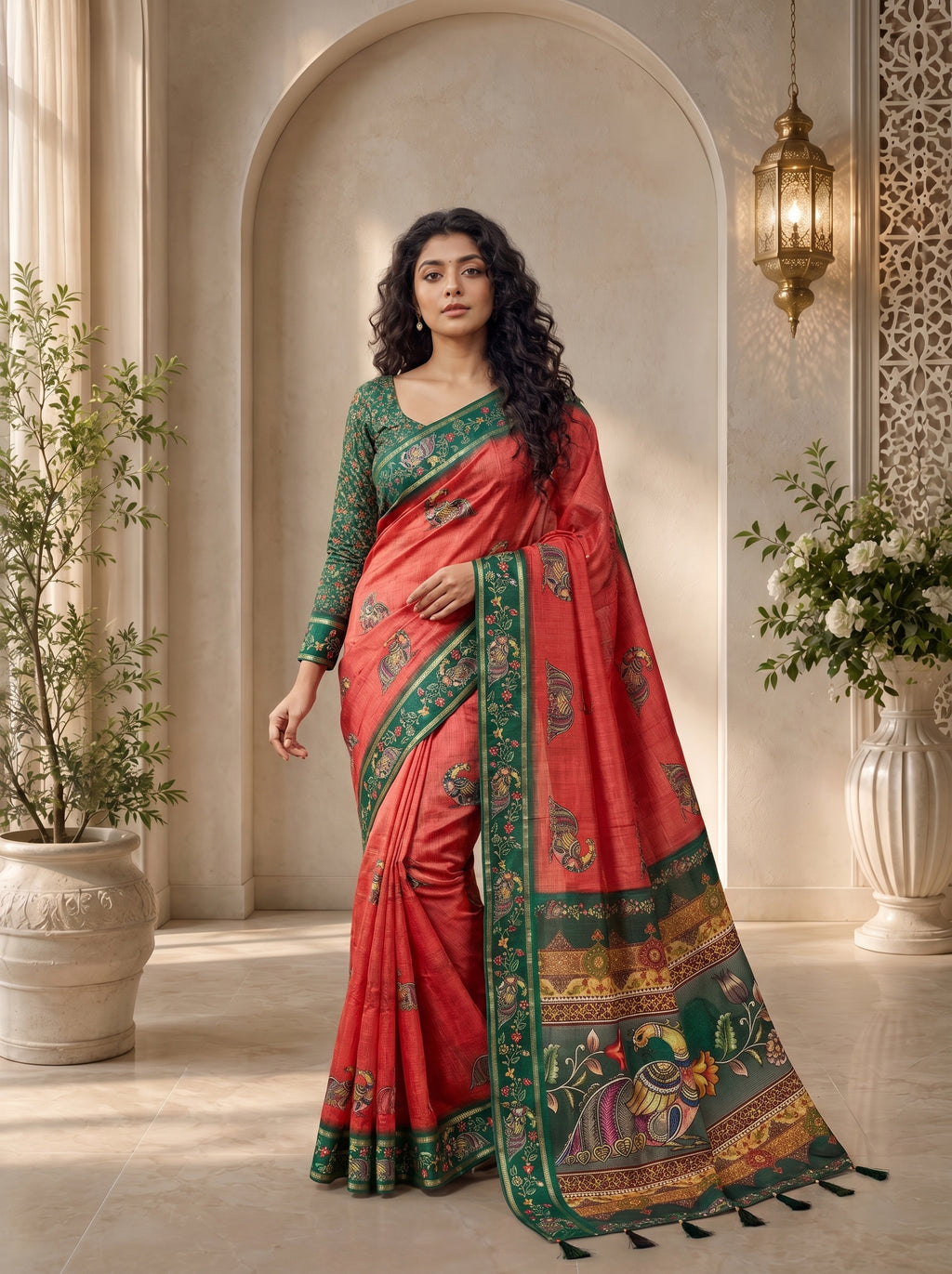 Abeer Kota Doriya Saree – Coral Rose