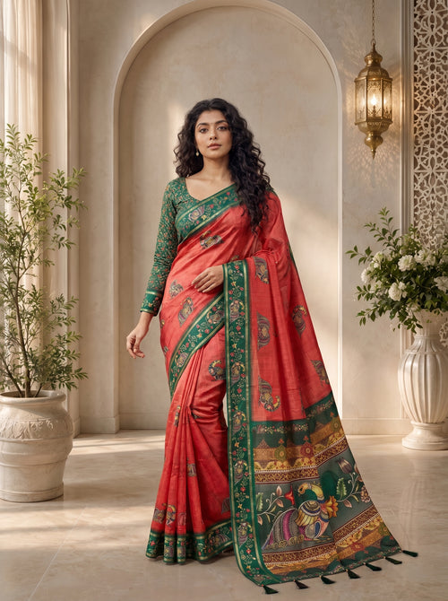 Abeer Kota Doriya Saree – Coral Rose