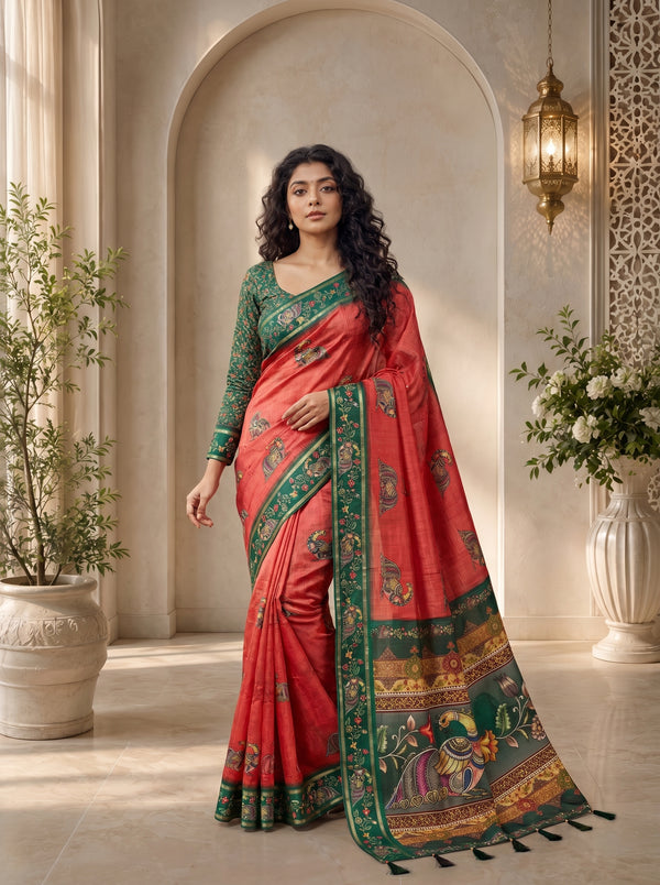 Abeer Kota Doriya Saree – Coral Rose