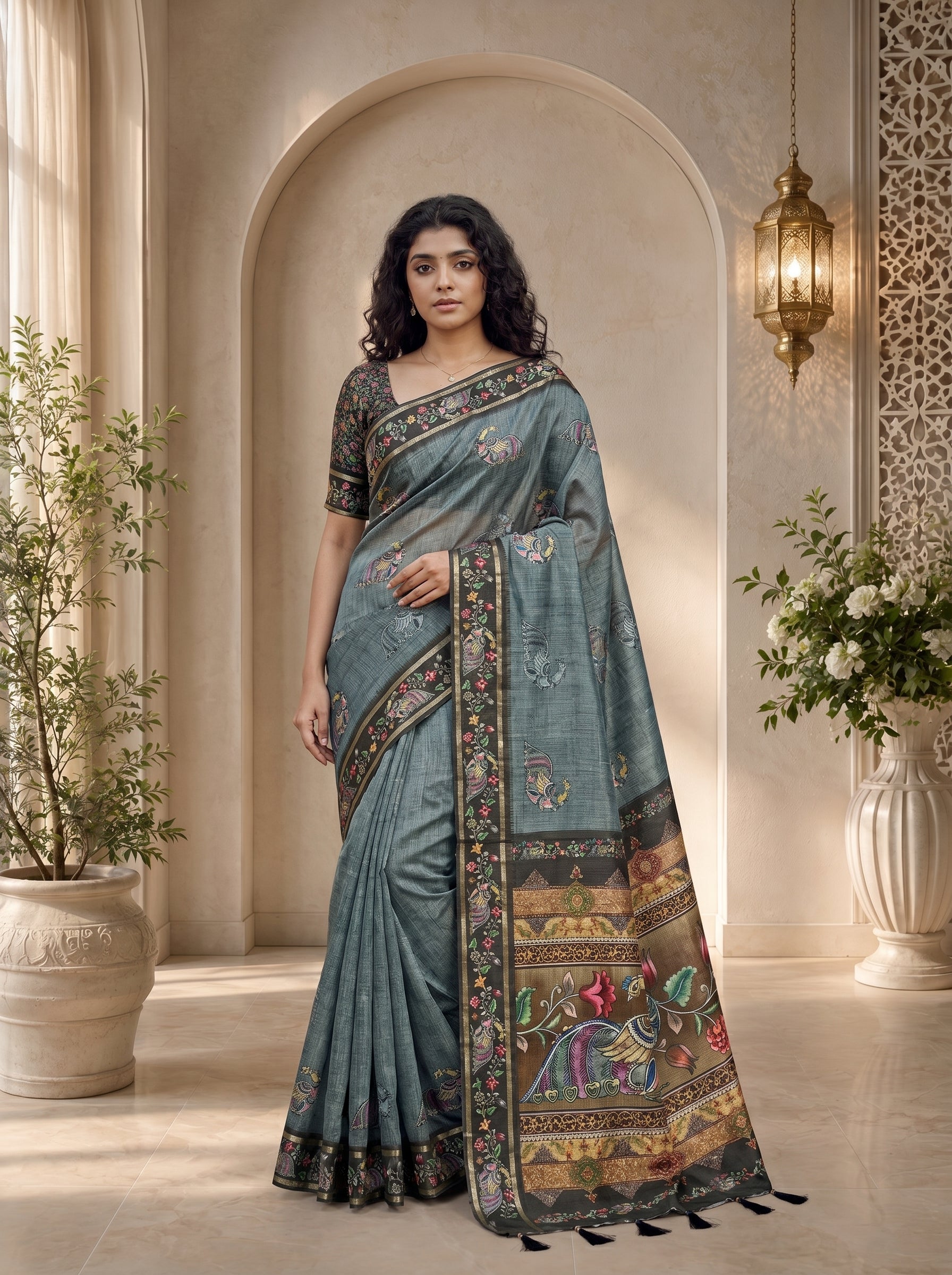 Abeer Kota Doriya Saree – Charcoal Grey