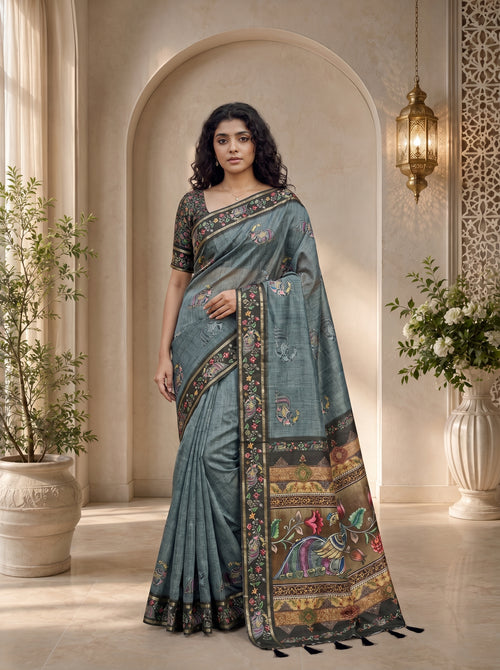 Abeer Kota Doriya Saree – Charcoal Grey