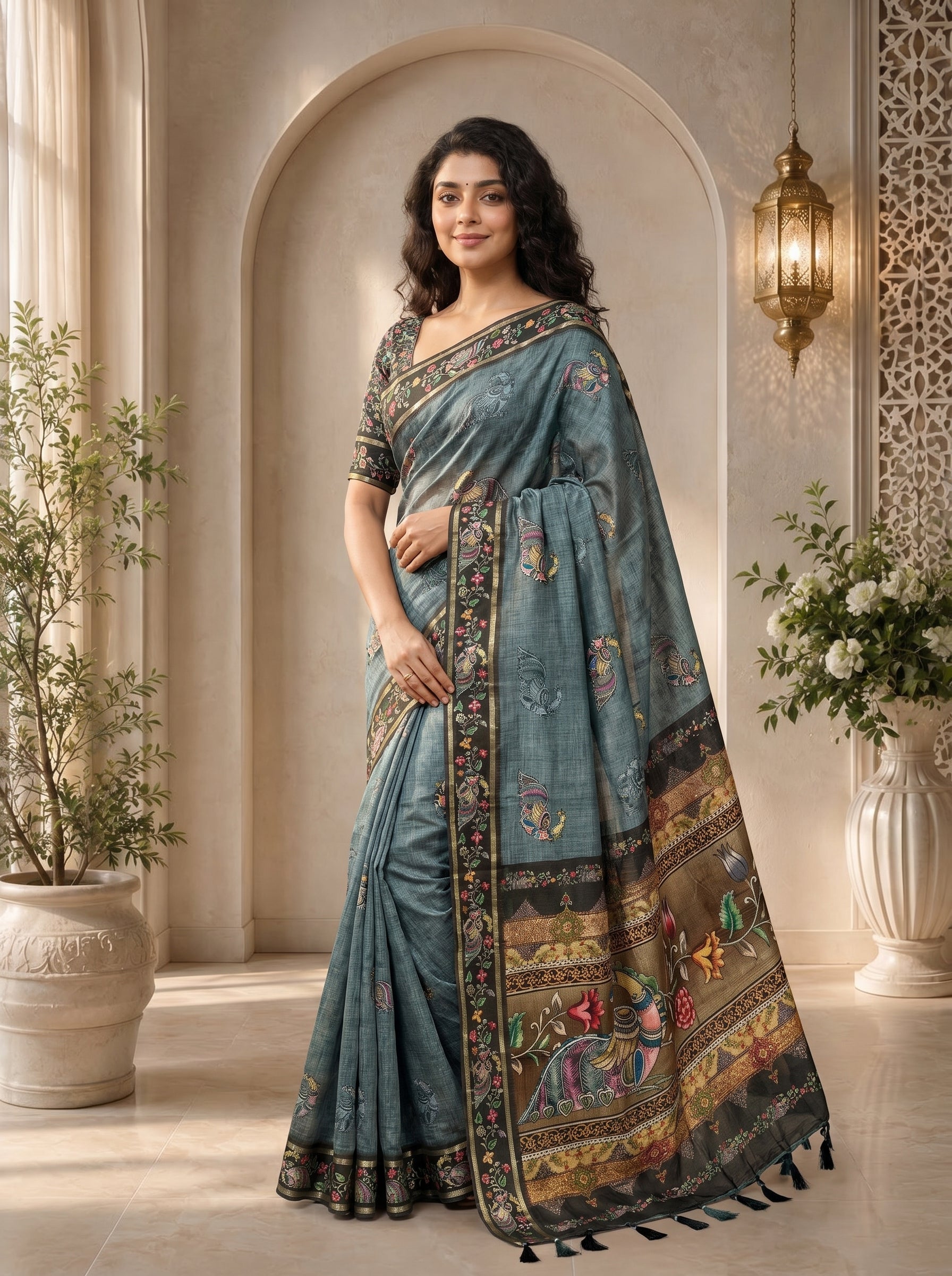 Abeer Kota Doriya Saree – Charcoal Grey
