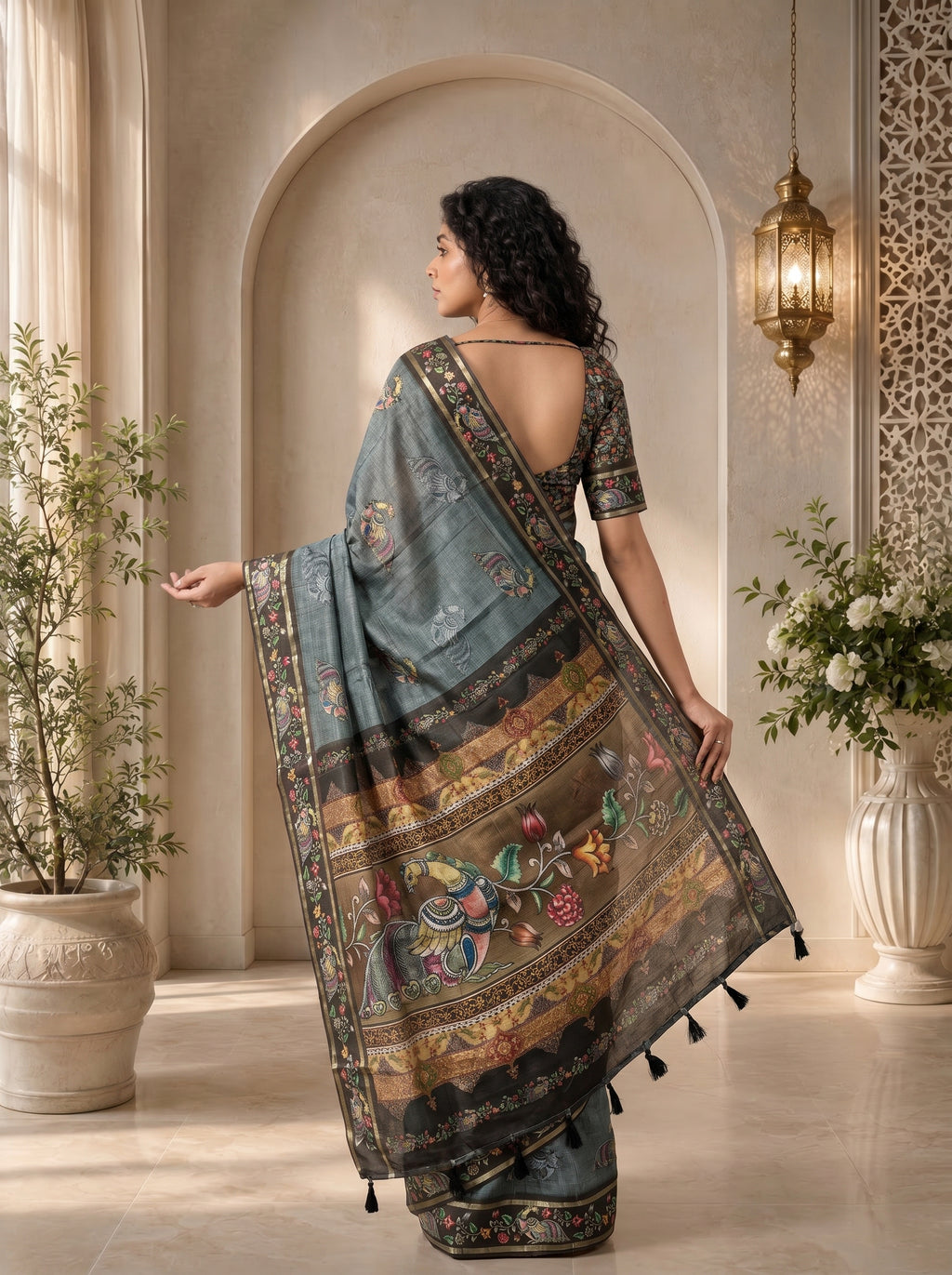 Abeer Kota Doriya Saree – Charcoal Grey