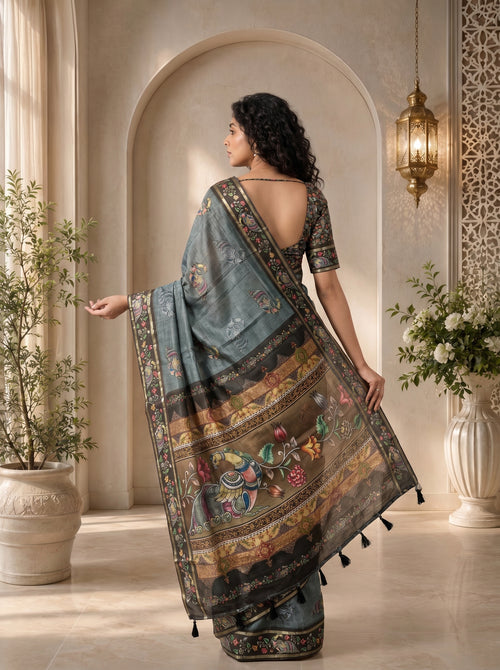 Abeer Kota Doriya Saree – Charcoal Grey