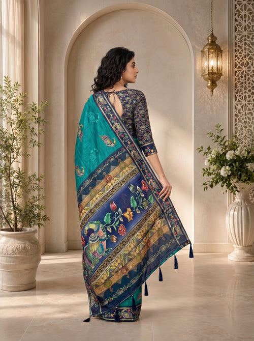 Abeer Kota Doriya Saree – Teal Blue