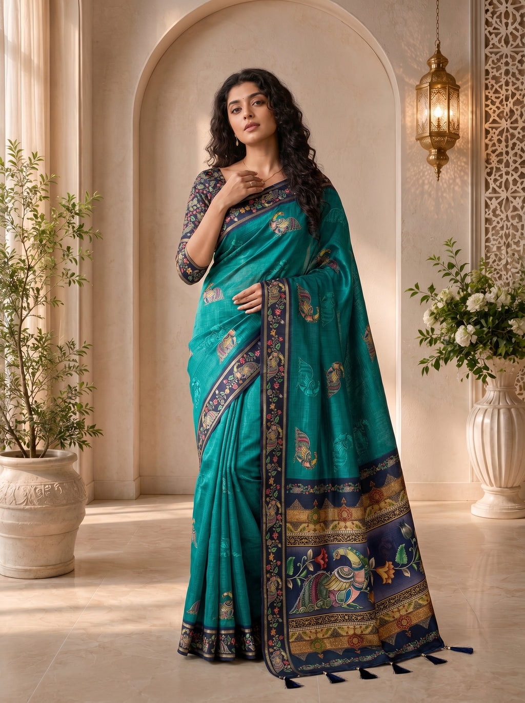 Abeer Kota Doriya Saree – Teal Blue
