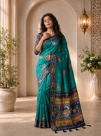 Abeer Kota Doriya Saree – Teal Blue