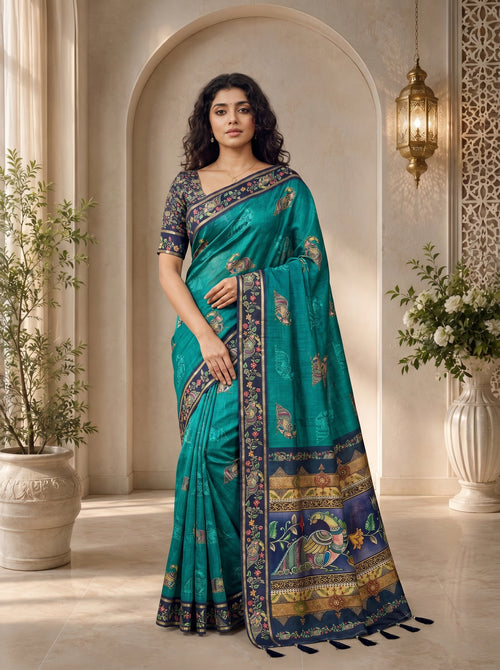 Abeer Kota Doriya Saree – Teal Blue