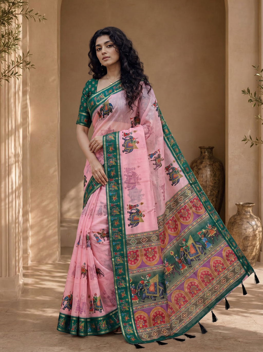 Rajvansh Kota Doriya Saree – Blush Pink