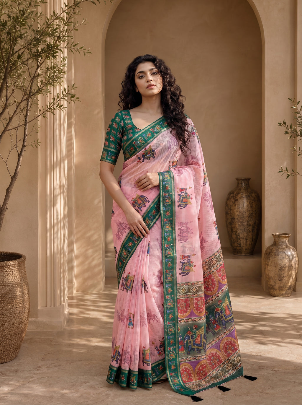 Rajvansh Kota Doriya Saree – Blush Pink