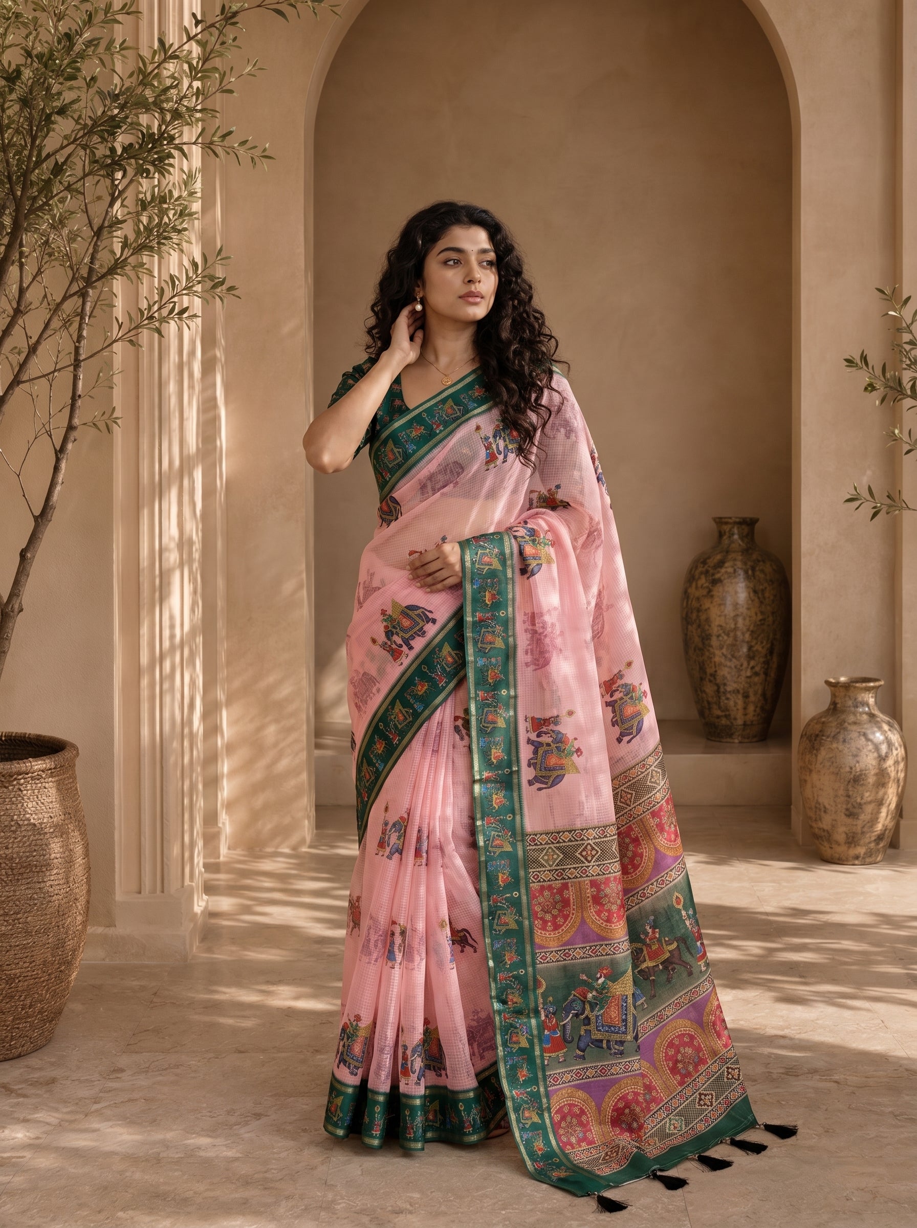 Rajvansh Kota Doriya Saree – Blush Pink