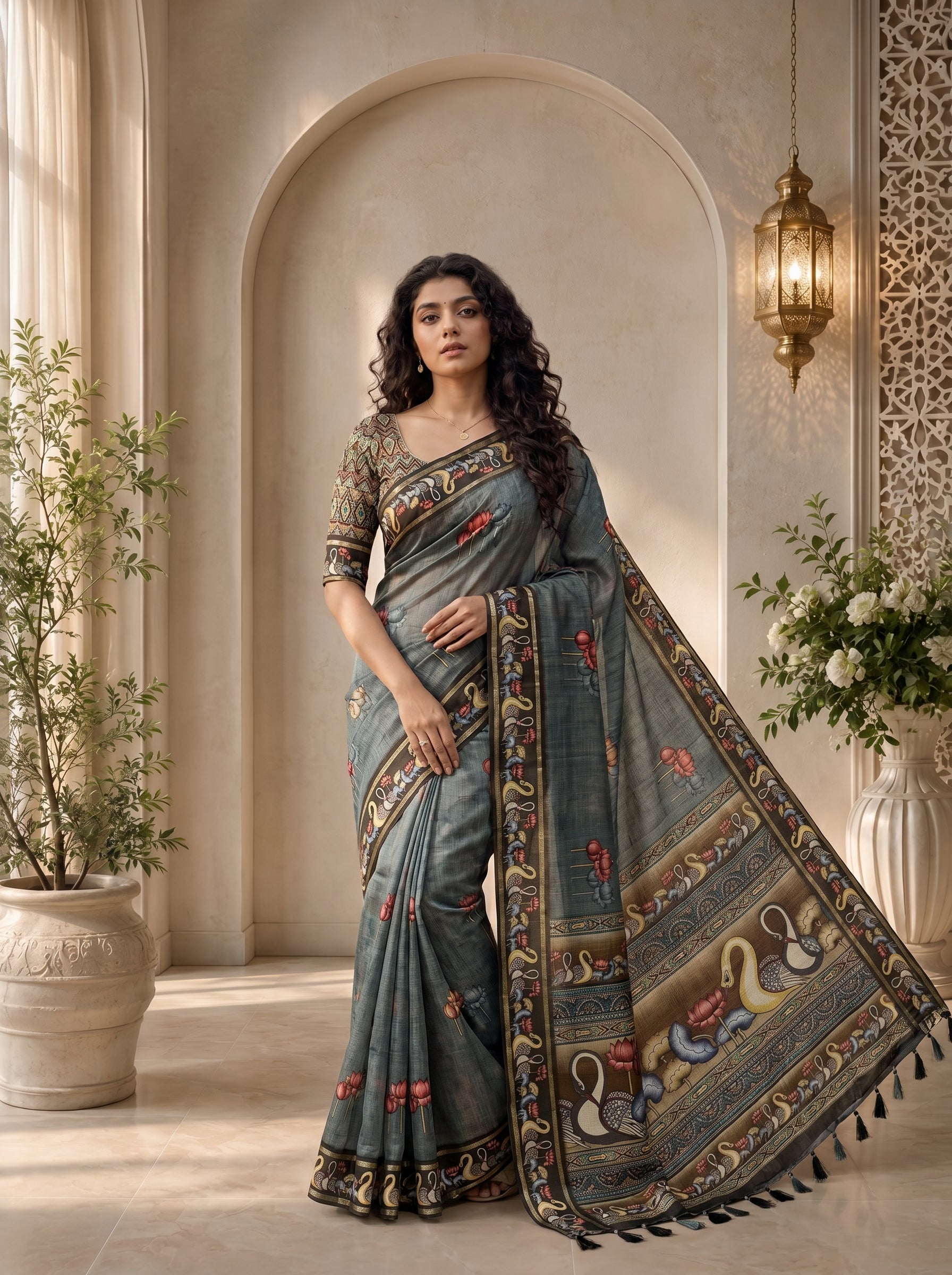 Vihara Kota Doriya Saree – Slate Grey
