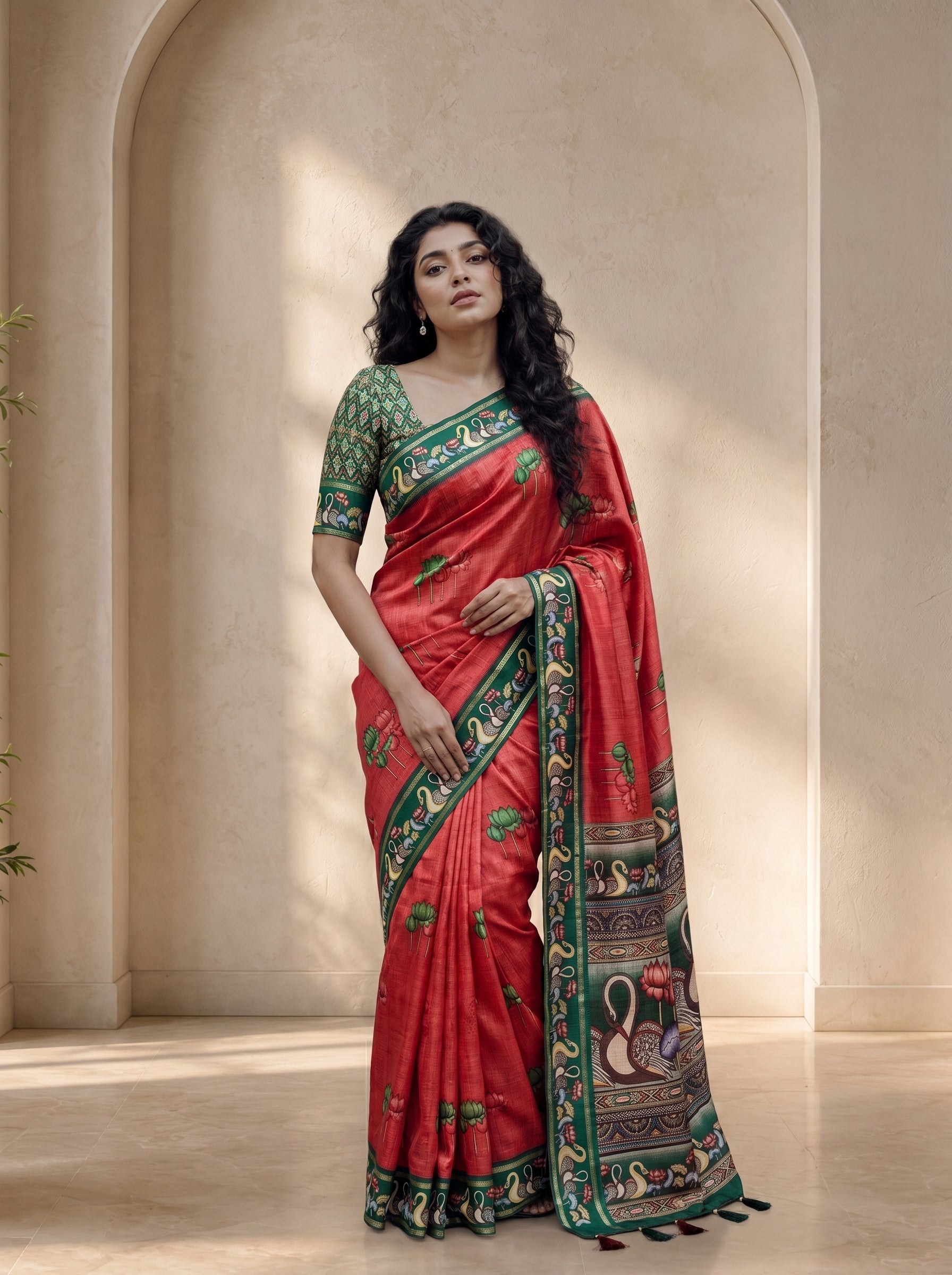 Vihara Kota Doriya Saree – Coral Red