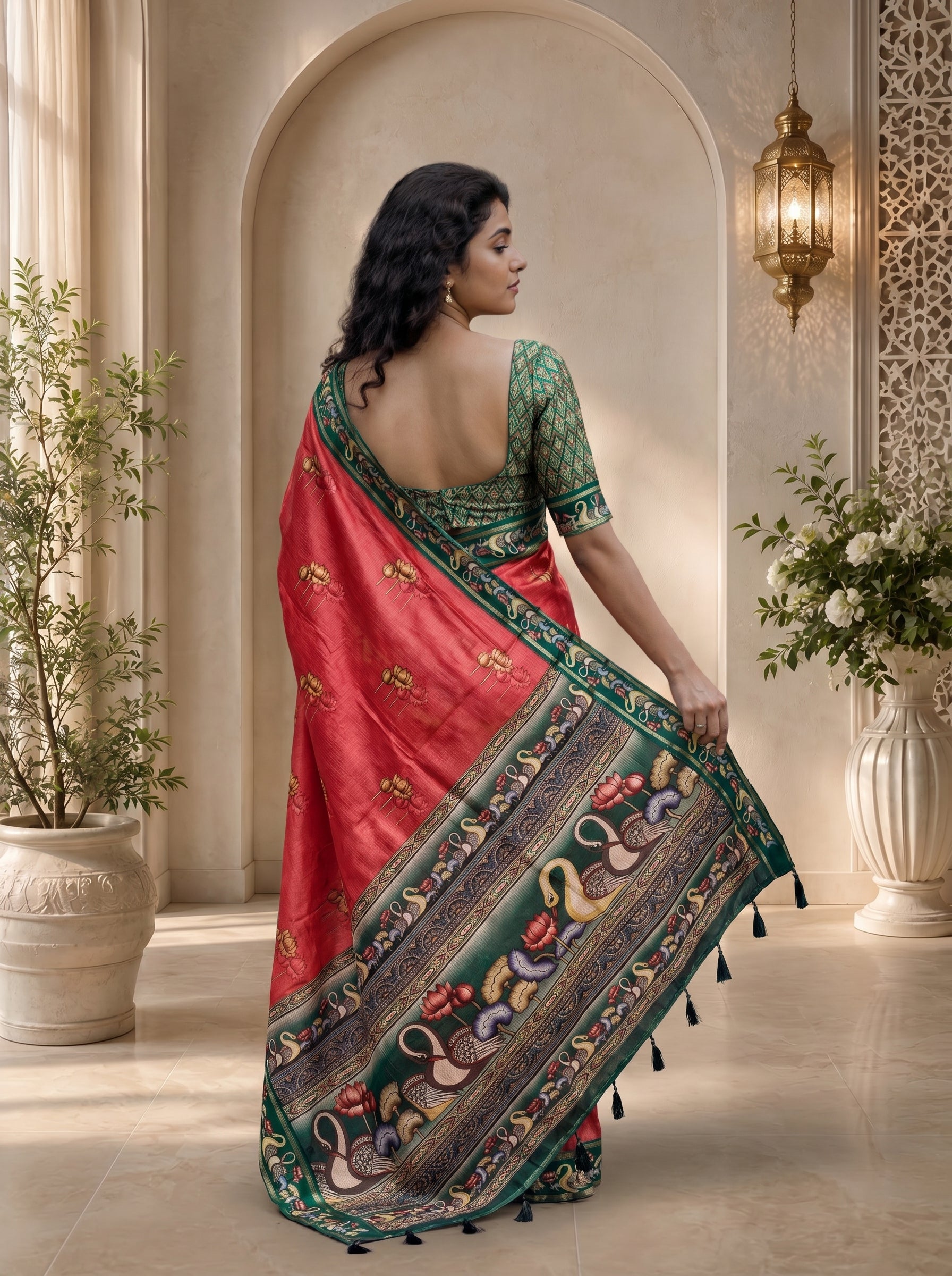 Vihara Kota Doriya Saree – Coral Red