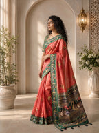 Vihara Kota Doriya Saree – Coral Red