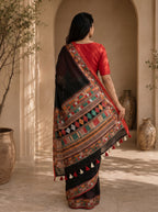 Vaidehi Soft Chanderi Cotton Saree – Black Red Traditional Tribal Digital Print