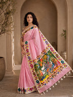 Vedyana Cotton Blend Saree – Pink Kalamkari Digital Print