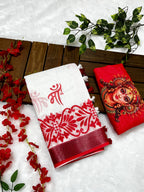 Red-White Durga Pooja Digital Printed Soft Linen Cotton Saree – Design 6: Maa Durga Print