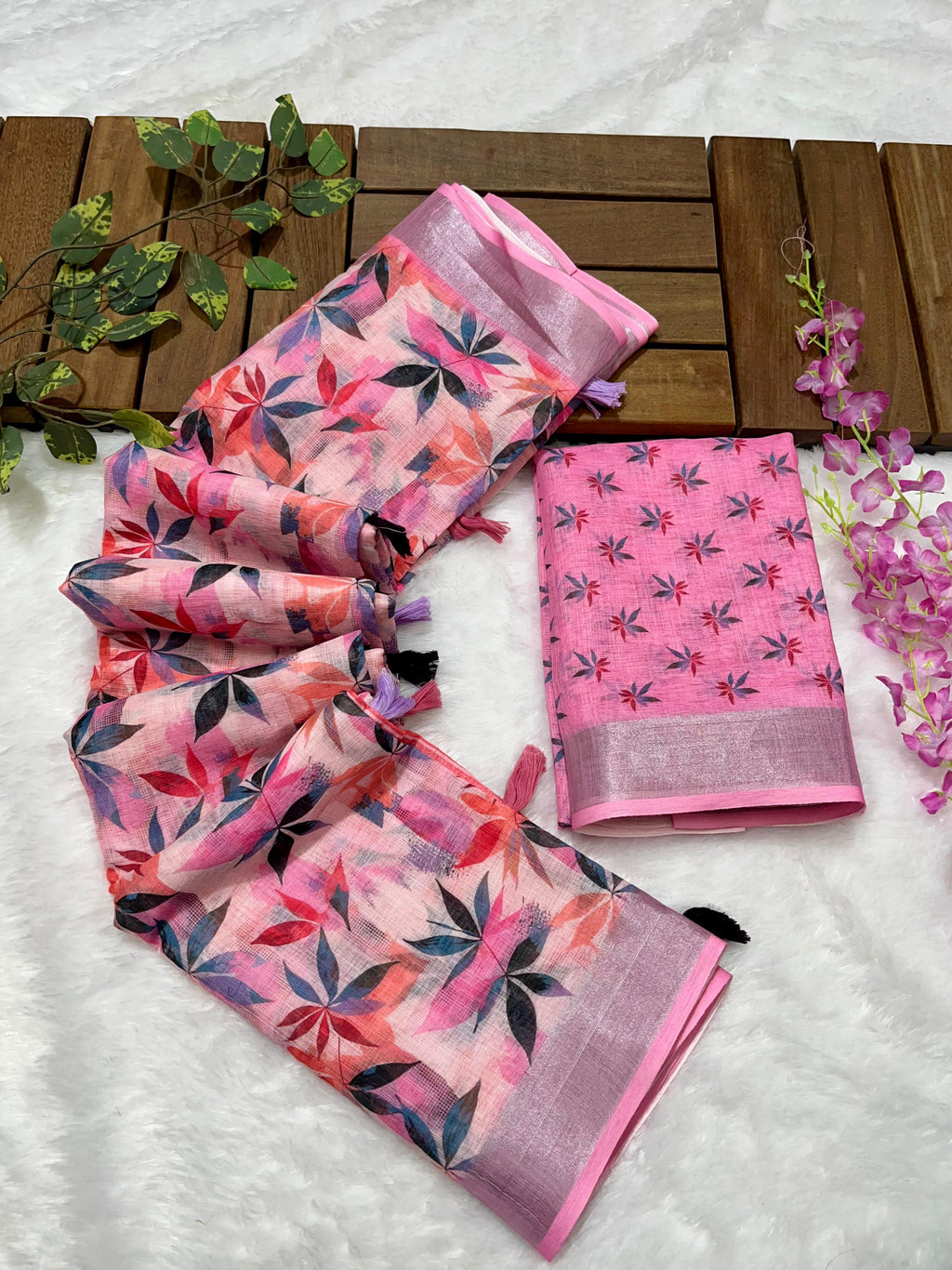 Multicolor Linen Cotton Saree with Floral Digital Prints