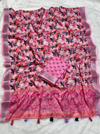 Multicolor Linen Cotton Saree with Floral Digital Prints
