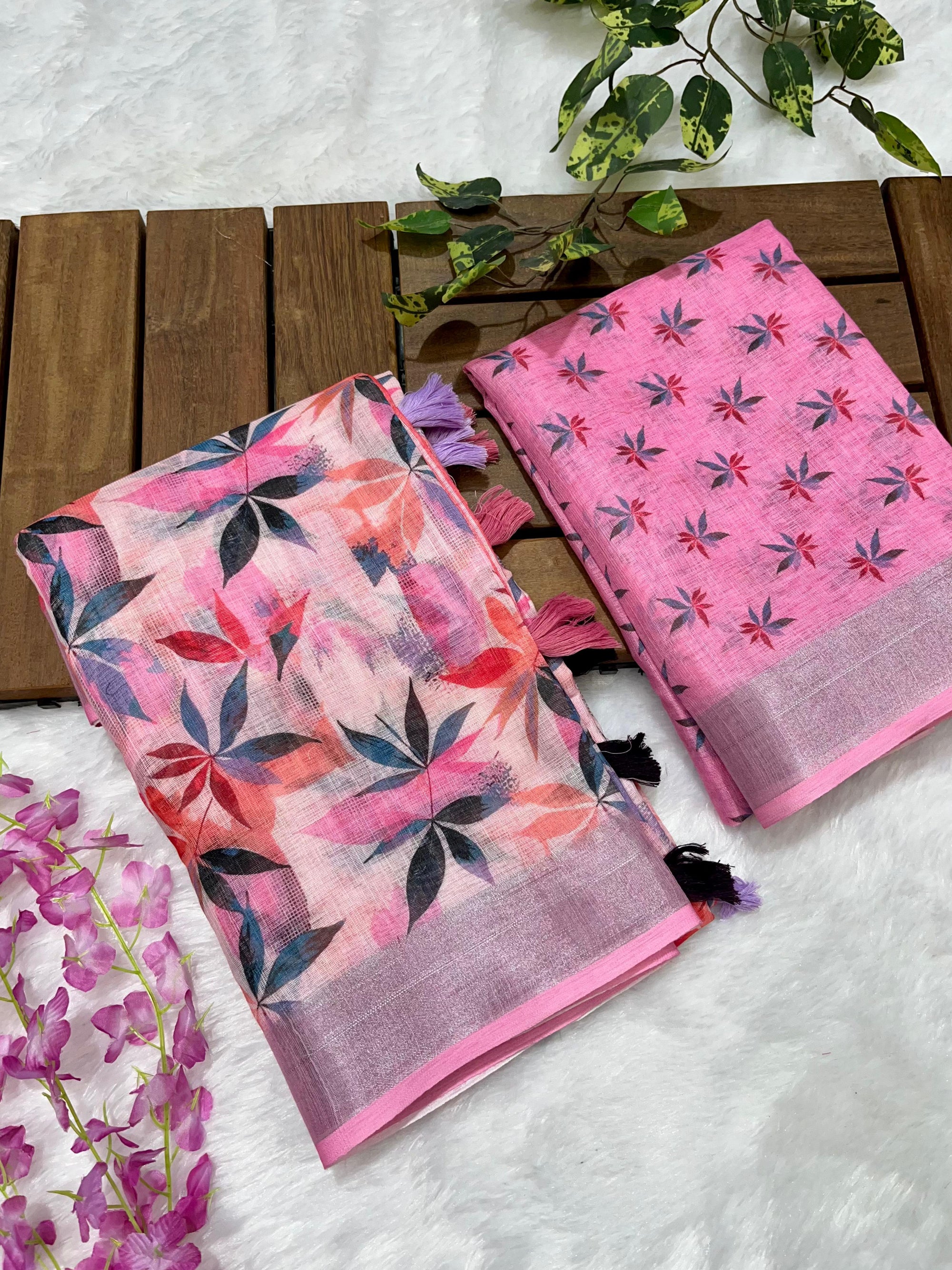 Multicolor Linen Cotton Saree with Floral Digital Prints