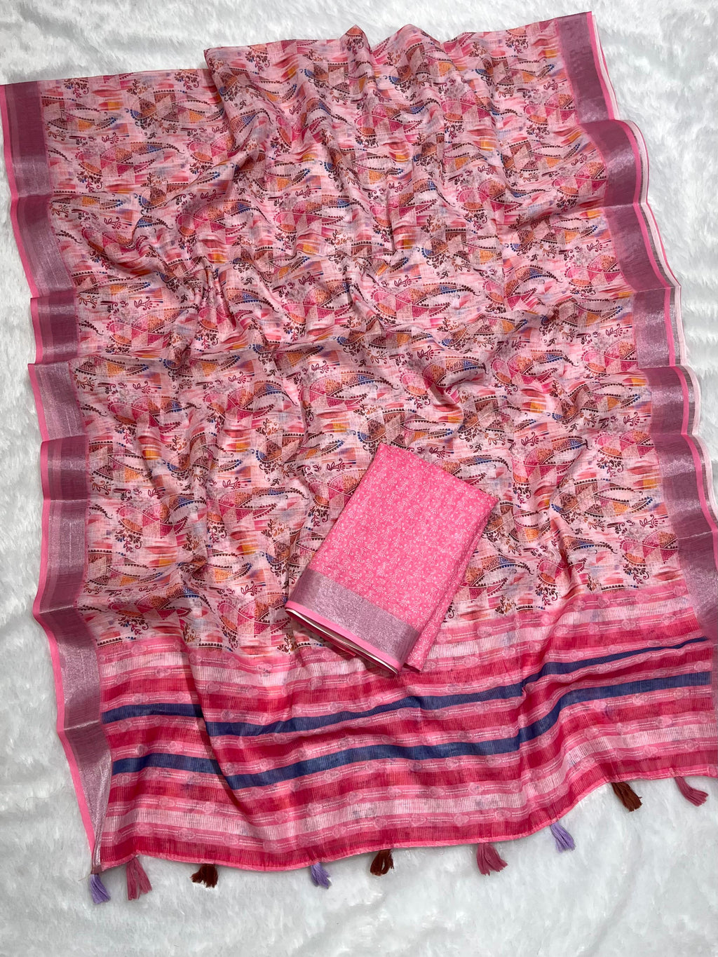 Multicolor Linen Cotton Saree with Floral Digital Prints
