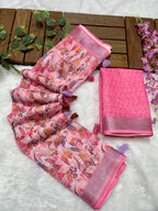 Multicolor Linen Cotton Saree with Floral Digital Prints