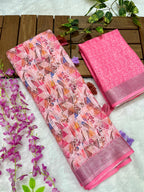 Multicolor Linen Cotton Saree with Floral Digital Prints