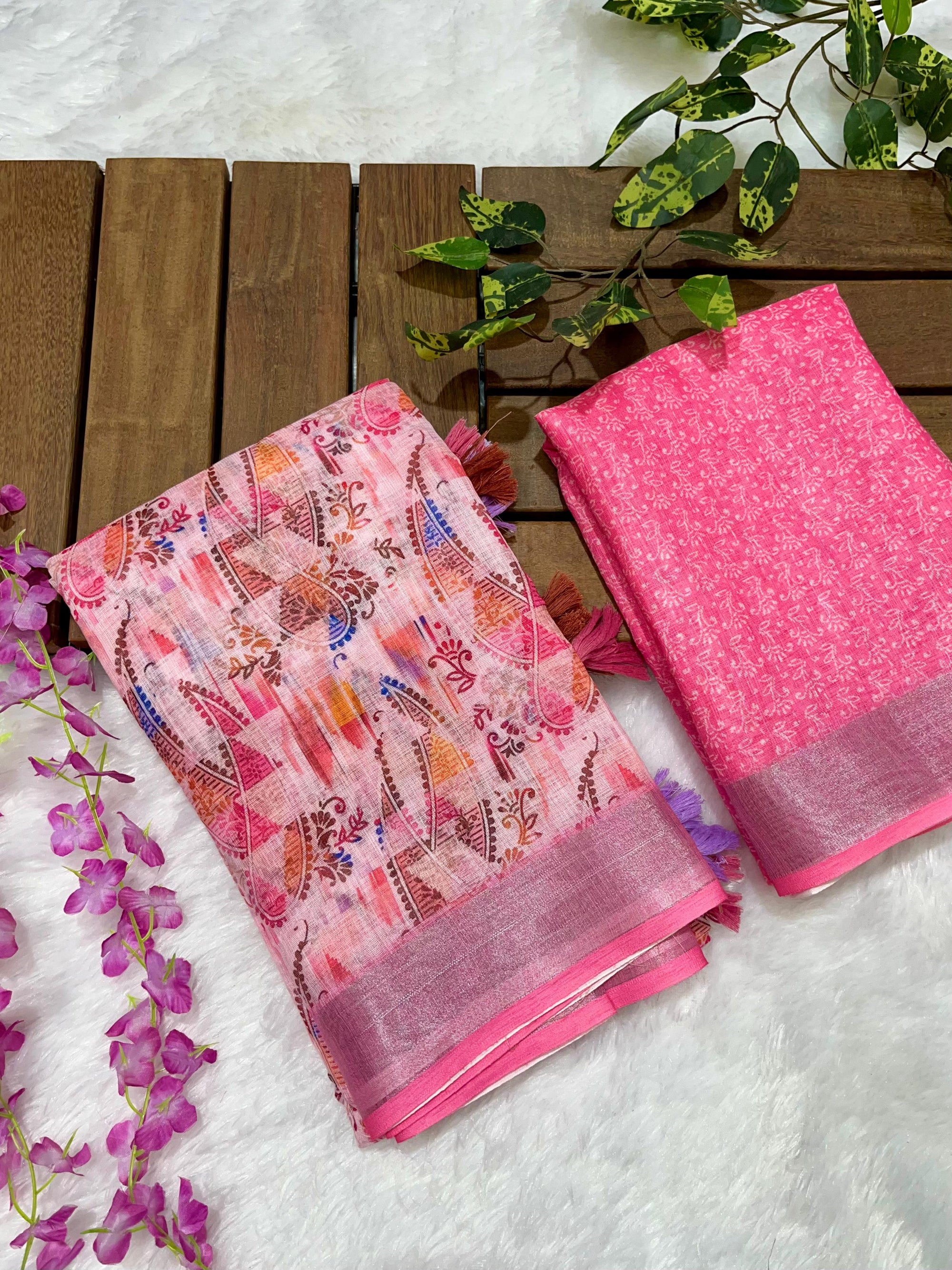 Multicolor Linen Cotton Saree with Floral Digital Prints
